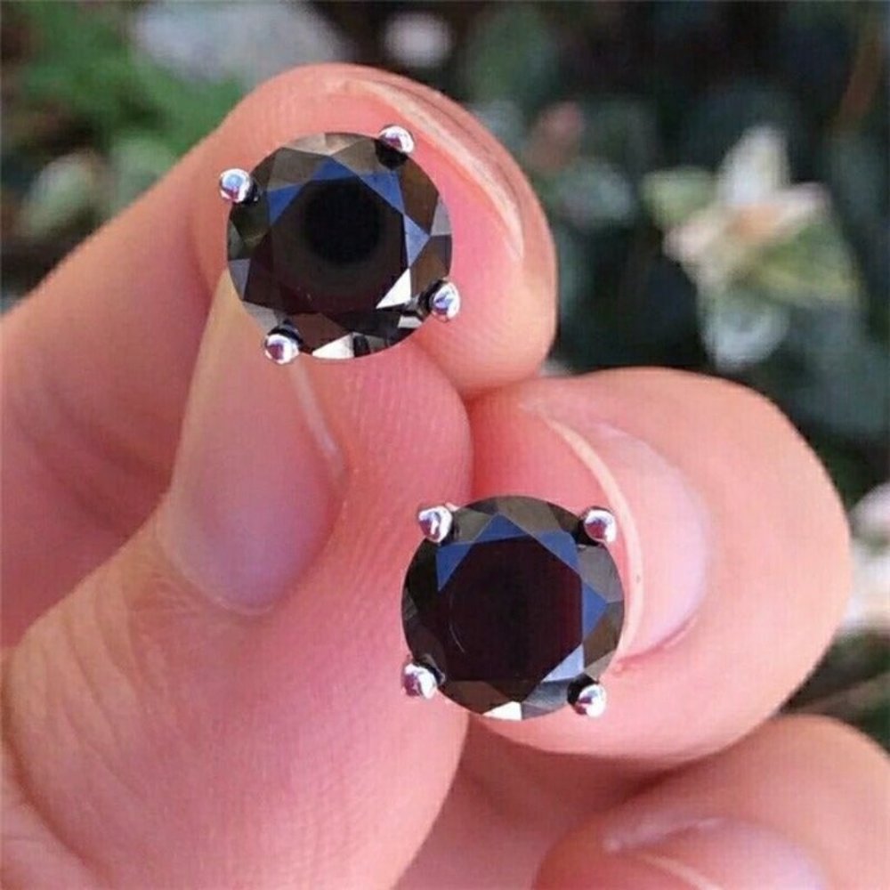 ❤2 Pair Set 18k White Gold Black & White 7mm Diamond Stud Earrings!!!